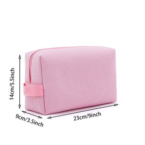 Tas Kosmetik Travel Mewah Trendy Kapasitas Besar dengan Ritsleting, Bordir Logo Kustom, Warna Putih Polos, Model Waffle - Product Image 4