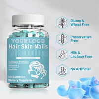 Collagène Biotine Gummies pour la croissance des cheveux Élasticité de la peau Force des ongles Supplément multivitaminé Saveur de baies sucrées Vegan Friendly