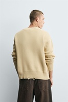 Herren Distressed V-Ausschnitt Cardigan Heavyweight Cotton Overs ized Button Up Sweater Pullover Beige