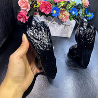 Wholesale Crystal Nature Gemstone Handmade Bird Figurines Animal Carvings Black Obsidian Raven for Home Decoration