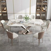 Juego de Mesa de Comedor de Mármol de Lujo NOVA para 6 Personas, Mesa Rectangular con Cubierta de Mármol Blanco para Cocina, Comedor y Muebles de Sala
