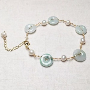 Exquisito elegante perla de agua dulce Natural Jadeíta paz hebilla suerte verde Jade Donut pulsera para mujeres señoras regalo - Product Image 6