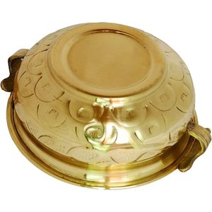 PARIJAT HANDICRAFT <b>16</b> Inch Embossed Brass Urli Designer Flower Pot for Home Decor Traditional Table Top Bowl Party Supplies - Product Image 2