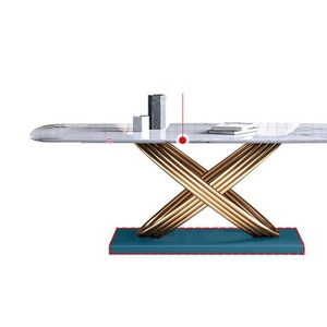 Table de salle à manger fixe en acier inoxydable, avec plateau en marbre, de haute qualité - Product Image 2