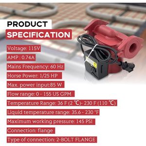 Bomba de recirculación Minjiang 1/25 HP 115V 60Hz con brida de 2 tornillos para sistemas de calefacción - Product Image 1