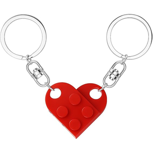 Ensemble de porte-clés en forme de cœur en briques, blocs de construction DIY, puzzle en acrylique pour couples, 2 pièces, breloques d'amour, petit ami, petite amie - Product Image 1