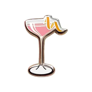 Innovative Custom Colourful Metal Beverages Enamel Elegant Cocktail Goblet Fruit Juice Lapel Pins Enamel Evening Party Pins