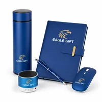 Caja de Regalo Promocional Personalizada de Cuero PU con Serigrafía, Set de Regalo con Termo, Cuaderno, Ratón, Altavoz, Bolígrafo y Cable de Datos