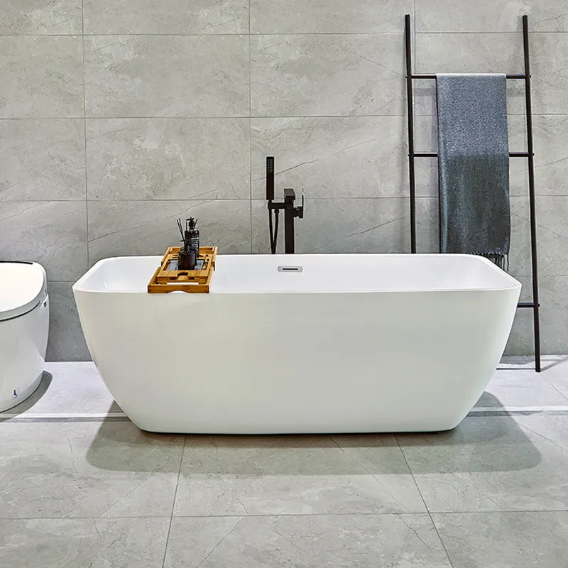 1700 Mm Oval Used Portable Standing Solid Surface Bathtub Bathroom Adult Acrylic Soaking Bath Floor Stand Alone Tub
