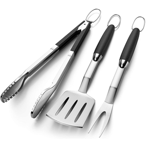 Ensemble d'ustensiles de barbecue en acier inoxydable épais, 3 pièces : spatule, fourchette, pince - Cadeau pour hommes et femmes - Product Image 2