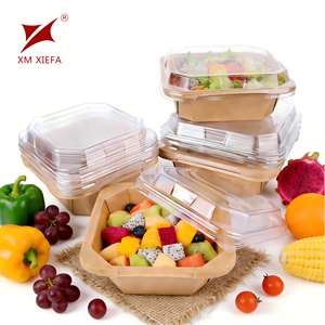 Boîtes alimentaires octogonales jetables en papier kraft XM XIEFA avec couvercles en plastique, auto-établies, pour repas - Product Image 1