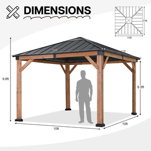 ABCCANOPY Gazebo en <span class=keywords><strong>bois</strong></span> Patio extérieur Gazebo à toit rigide en acier Gazebo en <span class=keywords><strong>bois</strong></span> à cadre en cèdre avec toit en métal et crochet de plafond Tonnelle - Product Image 4