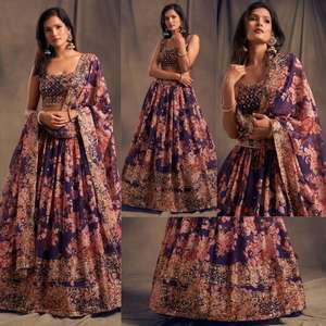 Impression numérique de qualité d'exportation indienne avec broderie Zari Sequence Design Work Bridal Lehenga Choli à vendre - Product Image 4