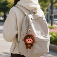 Zaves Wholesale Porte-clés en peluche mignon ours brun foncé avec capuche, écologique et durable, pour sacs à dos scolaires et clés de voiture, avec bouche jaune premium