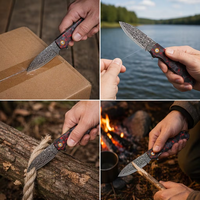 Couteau pliant en gros personnalisé en laiton Damas, couteau de poche à cœur VG10, manche en fibre de carbone, pour la chasse, la randonnée et le camping DM044-2