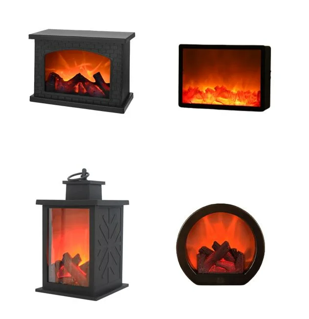 LED Light Round Fireplace Lantern Flame Lamp Indoor Dedoor for Christmas Holiday