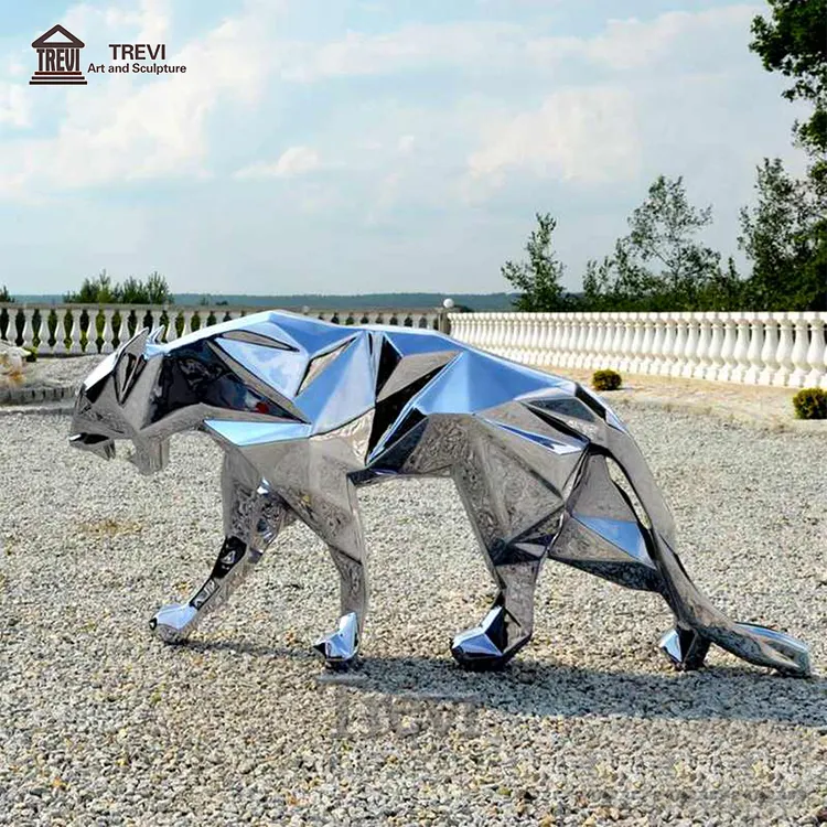 Customized Size Modern Art Geometric Animal Statue Stainless Steel Panther Sculpture