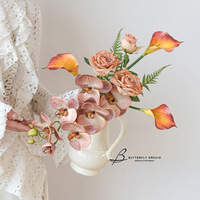 QiYing Victory Designer-stijl Phalaenopsis Orchideeën Bloemstuk Set Zijden Kunstbloemen Levensechte Kunstbloemen Gepatroneerd Embossing