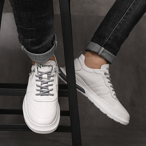 Men's Sporty <b>Lace</b>-Up Slip-On <b>White</b> Walking Shoes Genuine Leather Rubber Outsole Cushioning Light Solid Fashion Trend Closed Toe - Product Image 3