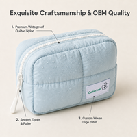 Pochette de toilette imperméable en nylon personnalisée, sac de rangement pour voyage, organiseur multi-tailles, pochette matelassée pour femmes