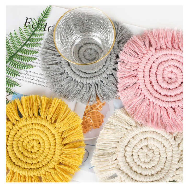 Handmade Paper Placemats for Everyday Use Reusable Waterproof Korean Style Round Place Mats Cotton Blend Plaid Design Weddings