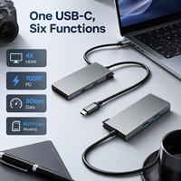 Station d'accueil USB-C 6-en-1 avec HDMI 4K+60Hz, PD 100W, 2x USB3.0 5Gbps, lecteur de cartes SD/TF 3.0, coque en aluminium