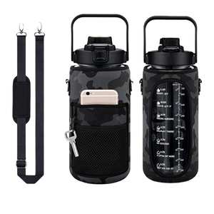 Botella de agua portátil de 2L con marcador de tiempo motivacional, asa y pajita, anticorrosión, para fitness, gimnasio, deporte, camping, con funda para teléfono. - Product Image 1