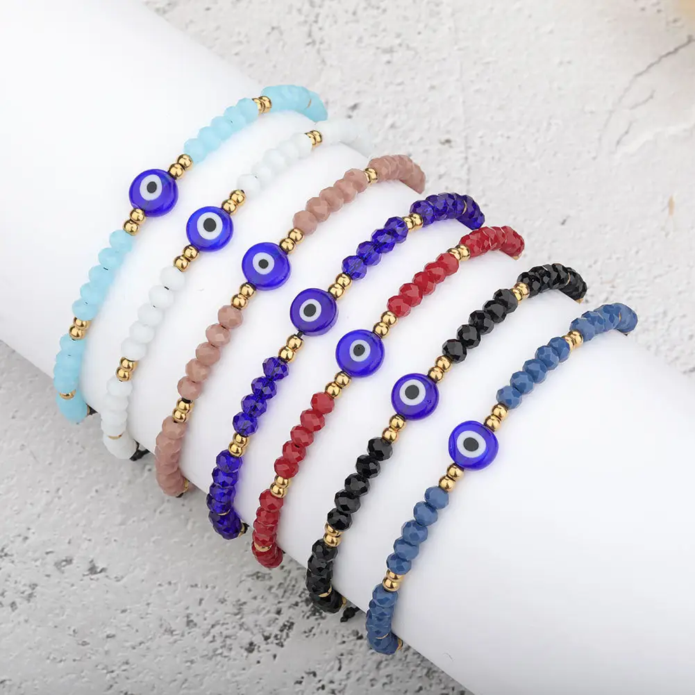 Bijoux faits à la main, chaîne tressée, perles de cristal colorées, Bracelets d'amitié pour femmes, mauvais œil bleu, cadeaux, 2022