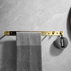 Porte-serviettes mural en cuivre doré avec crochets, barre simple, pour salle de bain, rangement et organisation - Product Image 2