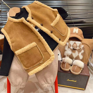 Tongxingyuan Kids Winter Vest Khaki Fleece Lined Solid Color Outerwear For Girls And Boys - Product Image 4