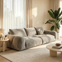 Canapé nuage monoplace en velours chenille crème français avec structure en bois, mousse haute densité, pour salon, appartement, location, style vintage