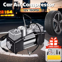 Double Cylinder Heavy Duty Tire Inflator Portable Sliver+black Car Tyre 12V air Compressor for Car Tire Pump