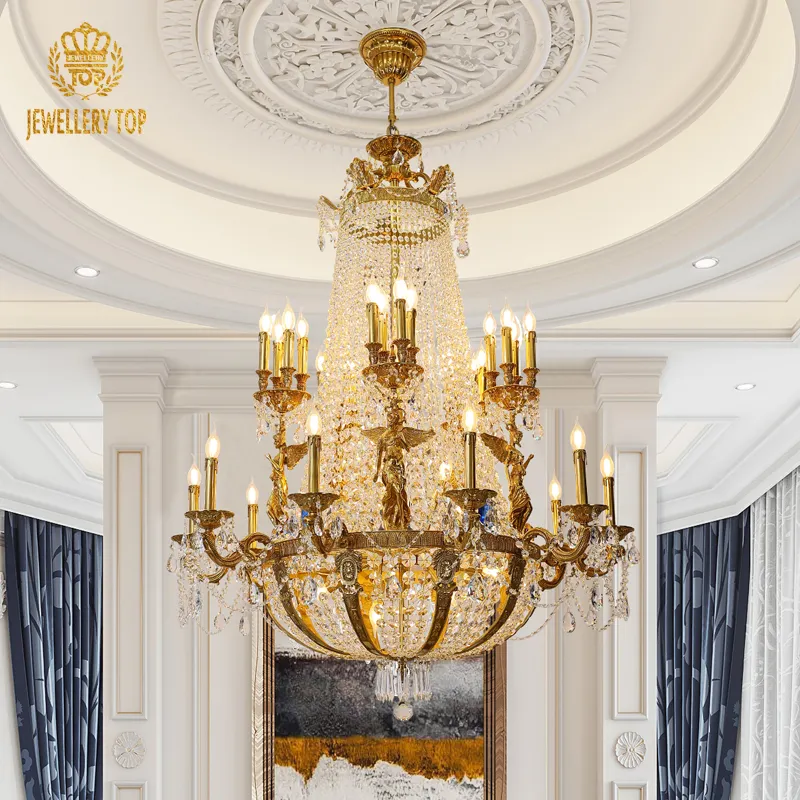 Jewelrytop-Colgante de luz de techo de latón de lujo, colgantes de iluminación de alta gama, candelabro de cuentas de cristal