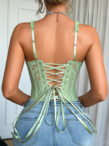<span class=keywords><strong>Bustier</strong></span> court personnalisable en dentelle ajourée avec bretelles à volants, armatures en acier et baleines, effet gainant et transparent - Product Image 6
