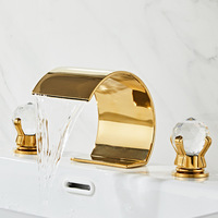 Robinet de baignoire cascade de luxe avec double poignée en cristal, robinet de baignoire mural doré, robinet de toilette doré pour baignoire