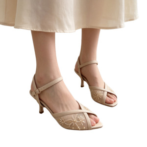 Zapatos de Tacón Ultra Alto con Punta Abierta y Malla Bordada, Elegantes y Sensuales para Mujer, Ideales para Bodas, Fiestas, Eventos y Todas las Ocasiones - Product Image 1