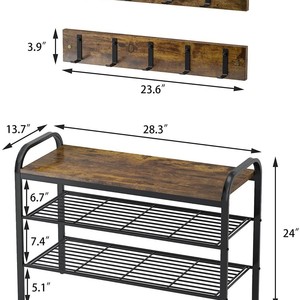 Yuka <b>Shoe</b> Bench With Shelves Retro Color Freestanding Entryway <b>Storage</b> Seatable <b>Shoe</b> Rack For Home Entrance Nordic Style - Product Image 4