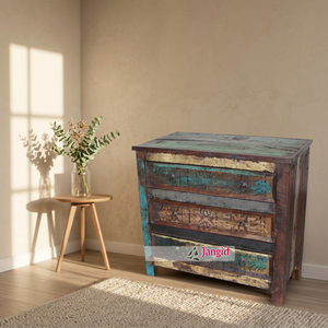 Vintage Recycled Mango Wooden Living Room Cabinets Chest of <b>Drawers</b> 3 <b>Drawers</b> Storage Furniture Bedside <b>Drawer</b> Table - Product Image 5