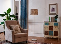 Trépied bois lampadaire décoration éclairage 3 jambes lampes debout avec tambour tissu abat-jour sol abat-jour
