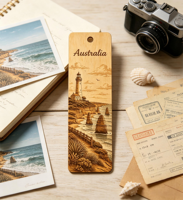 Marcapáginas de Madera Contrachapada con Impresión UV Personalizada, Marcapáginas de Recuerdo Costero con Faro de Australia, Regalo de Recuerdo de Viaje con Diseño Personalizado