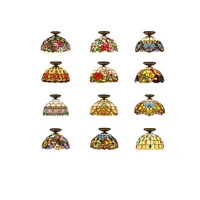Đèn Phong Cách Tiffany Nhà Hàng Vintage Màu Stained Celling Tuôn Ra Núi Led Màu Kế Hoạch Baroque Brass Và Glass Trần Ánh Sáng