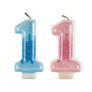 Vela con Número 1 Brillante en Rosa y Azul, Vela para Primer Cumpleaños, Decoración para Pastel de Fiesta Infantil - Product Image 1