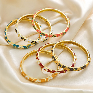 HZ0010 Hot Selling Chinese Style Enamel Painted <strong>Copper</strong> <strong>Bracelet</strong> New Oil Drop Opening Design Tourist Attractions Fashion Bangles - Product Image 3