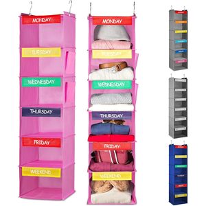 Hanging Clothes Organizer 6 <b>Shelf</b> Labeled Days Of Week Closet Storage For Kids Bedroom Non Woven Fabric <b>Hook</b> Type - Product Image 1