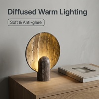 Lampe de table LED ovale décorative en travertin naturel vintage, garantie 3 ans, lumière ambiante douce et chaude, design postmoderne, bouton poussoir