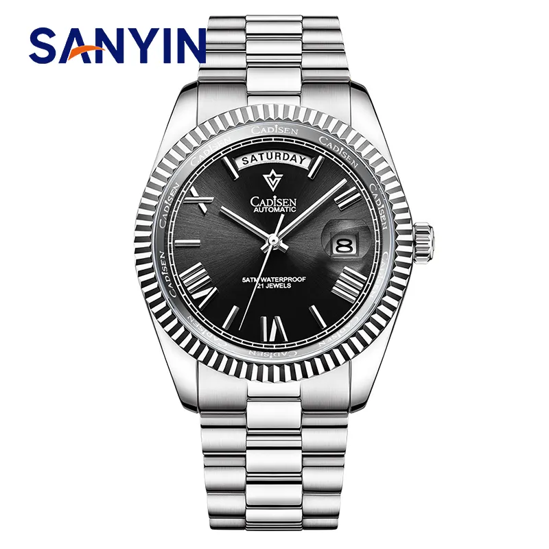 Relógio de luxo mecânico de marca, relógio masculino impermeável de aço inoxidável para aceitar o logotipo personalizado