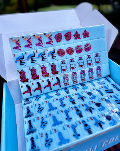 Jeu de tuiles de Mahjong américain en acrylique bleu fantaisie, 160 pièces, avec tapis assorti, écologique, cadeau de luxe pour femmes, jeu pour enterrement de vie de jeune fille - Product Image 4