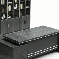 Bureau de direction en forme de L de luxe avec bibliothèque et armoire de rangement, bureau en bois pour la salle du directeur