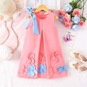 Vestido acampanado sin mangas de flores tridimensionales de escuela secundaria de verano de estilo americano europeo con chal de lazo patrón sólido - Product Image 6