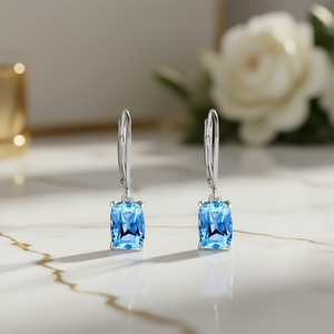 Orecchini Pendenti E4360 con Cristallo Blu, Montatura a Griffe in Argento 925, Classici per Uso Quotidiano Femminile - Product Image 2